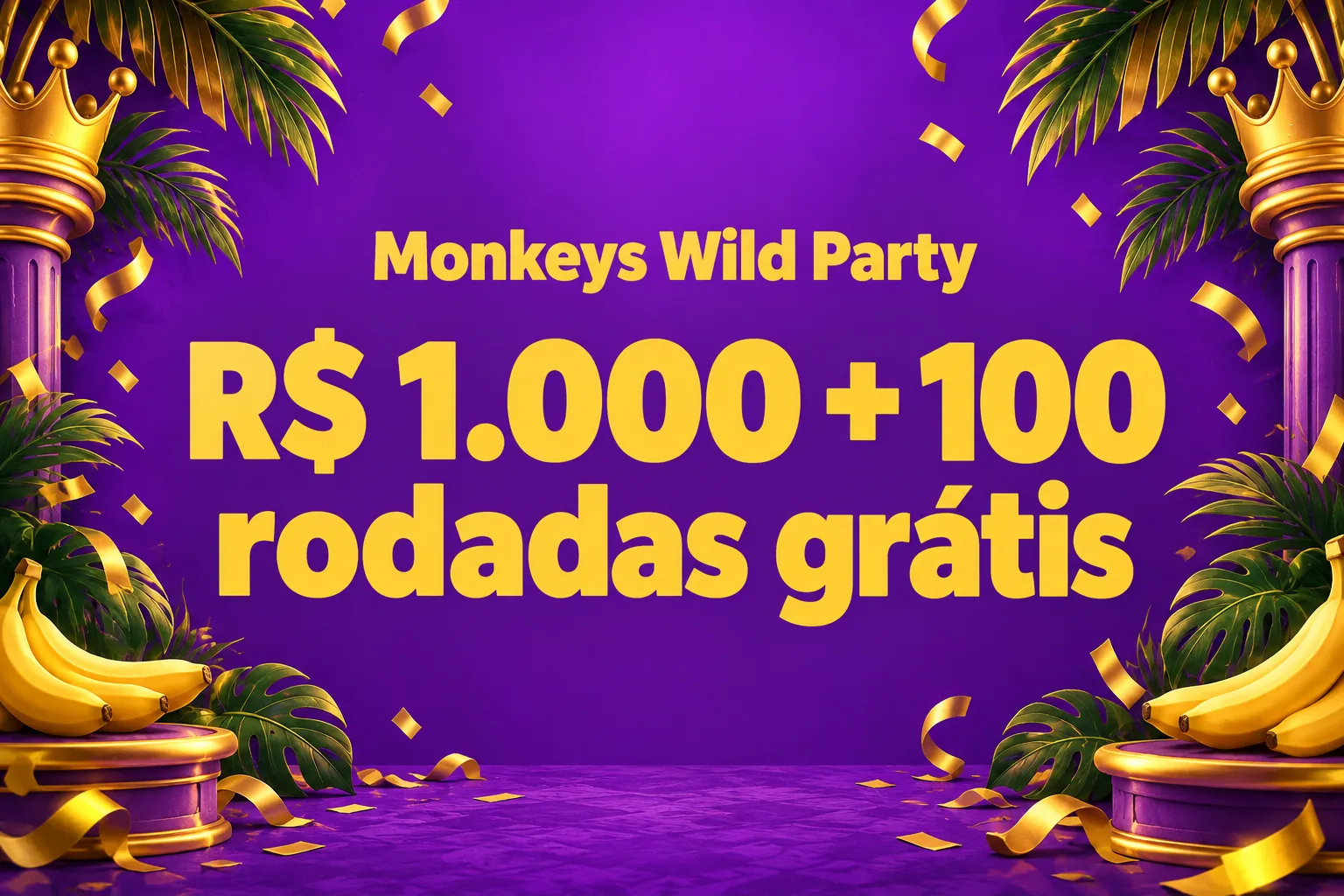 100% até R$ 1.000 + 100 rodadas grátis no Monkeys Wild Party